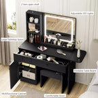 Makeup Vanity Desk with Mirror and Lights, Vanity Table Set with Drawer & Power Outlet  Storage Chair & 3 Shelves, Bedroom