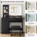 Makeup Vanity Desk with Mirror and Lights, Vanity Table Set with Drawer & Power Outlet  Storage Chair & 3 Shelves, Bedroom