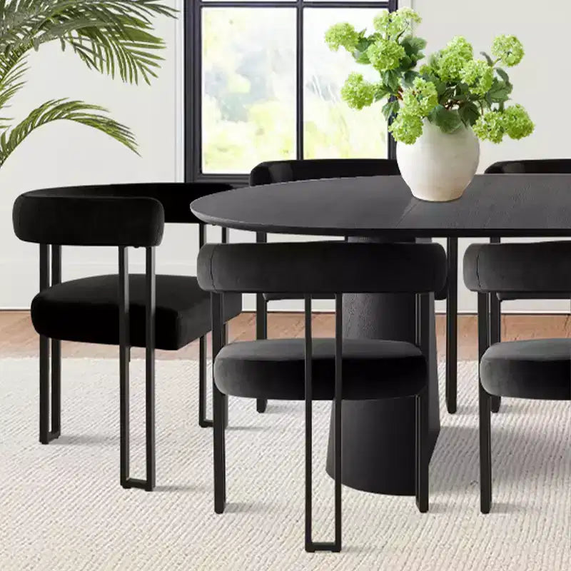 Set tavolo da pranzo allungabile 47-83 per 8 persone, tavolo nero e 8 poltrone in velluto con eleganti gambe in metallo, ideale per riunioni-Panipeachy
