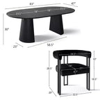 Set tavolo da pranzo allungabile 47-83 per 8 persone, tavolo nero e 8 poltrone in velluto con eleganti gambe in metallo, ideale per riunioni-Panipeachy