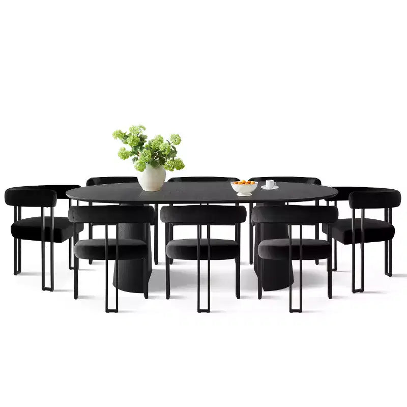 Set tavolo da pranzo allungabile 47-83 per 8 persone, tavolo nero e 8 poltrone in velluto con eleganti gambe in metallo, ideale per riunioni-Panipeachy