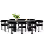 Set tavolo da pranzo allungabile 47-83 per 8 persone, tavolo nero e 8 poltrone in velluto con eleganti gambe in metallo, ideale per riunioni-Panipeachy