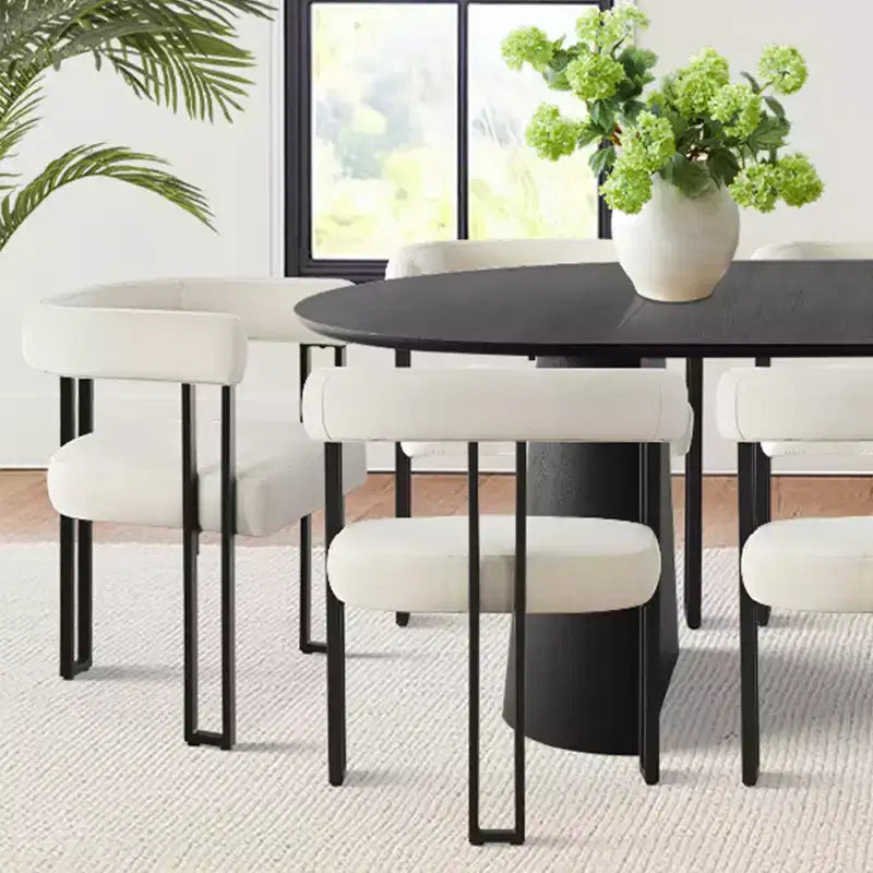 Set tavolo da pranzo allungabile 47-83 per 8 persone, tavolo nero e 8 poltrone in velluto con eleganti gambe in metallo, ideale per riunioni-Panipeachy