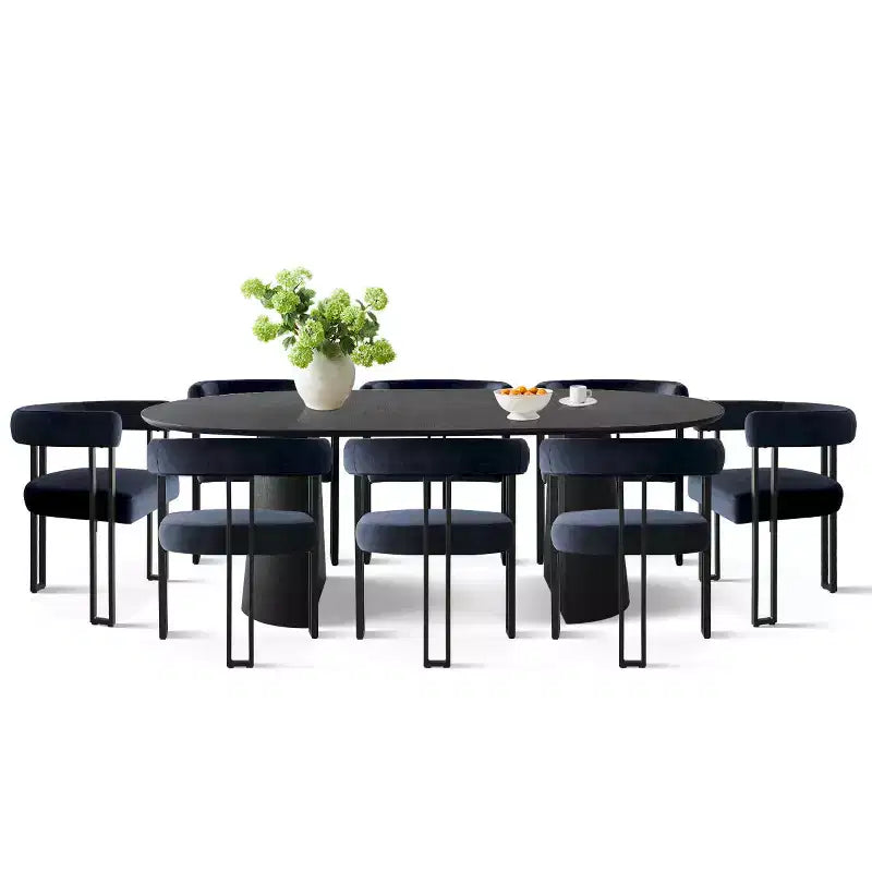 Set tavolo da pranzo allungabile 47-83 per 8 persone, tavolo nero e 8 poltrone in velluto con eleganti gambe in metallo, ideale per riunioni-Panipeachy