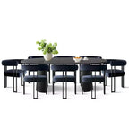 Set tavolo da pranzo allungabile 47-83 per 8 persone, tavolo nero e 8 poltrone in velluto con eleganti gambe in metallo, ideale per riunioni-Panipeachy