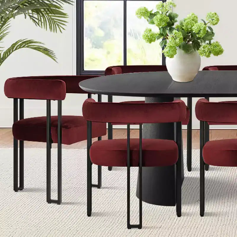 Set tavolo da pranzo allungabile 47-83 per 8 persone, tavolo nero e 8 poltrone in velluto con eleganti gambe in metallo, ideale per riunioni-Panipeachy