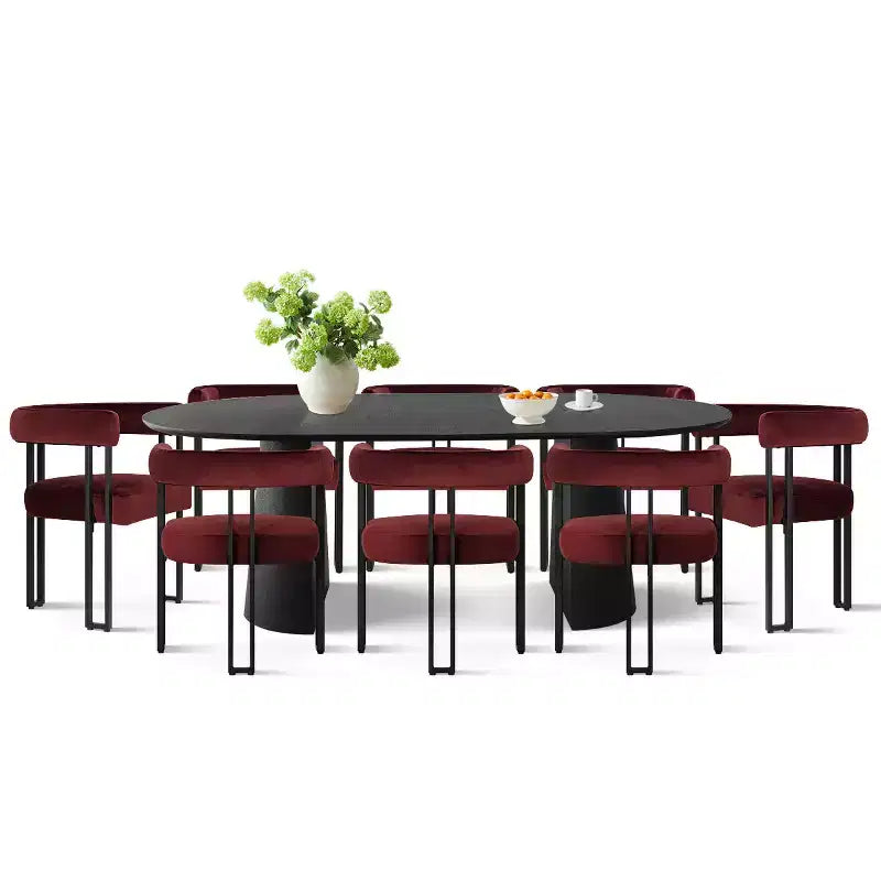Set tavolo da pranzo allungabile 47-83 per 8 persone, tavolo nero e 8 poltrone in velluto con eleganti gambe in metallo, ideale per riunioni-Panipeachy