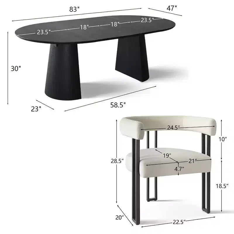 Set tavolo da pranzo allungabile 47-83 per 8 persone, tavolo nero e 8 poltrone in velluto con eleganti gambe in metallo, ideale per riunioni-Panipeachy