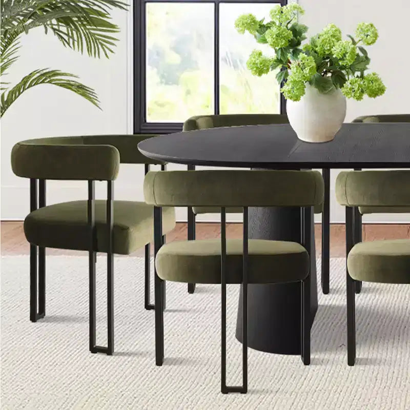 Set tavolo da pranzo allungabile 47-83 per 8 persone, tavolo nero e 8 poltrone in velluto con eleganti gambe in metallo, ideale per riunioni-Panipeachy