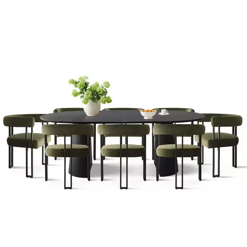 Set tavolo da pranzo allungabile 47-83 per 8 persone, tavolo nero e 8 poltrone in velluto con eleganti gambe in metallo, ideale per riunioni-Panipeachy