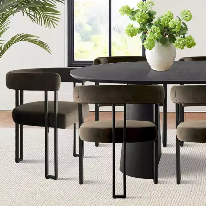 Set tavolo da pranzo allungabile 47-83 per 8 persone, tavolo nero e 8 poltrone in velluto con eleganti gambe in metallo, ideale per riunioni-Panipeachy