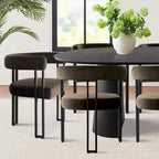 Set tavolo da pranzo allungabile 47-83 per 8 persone, tavolo nero e 8 poltrone in velluto con eleganti gambe in metallo, ideale per riunioni-Panipeachy
