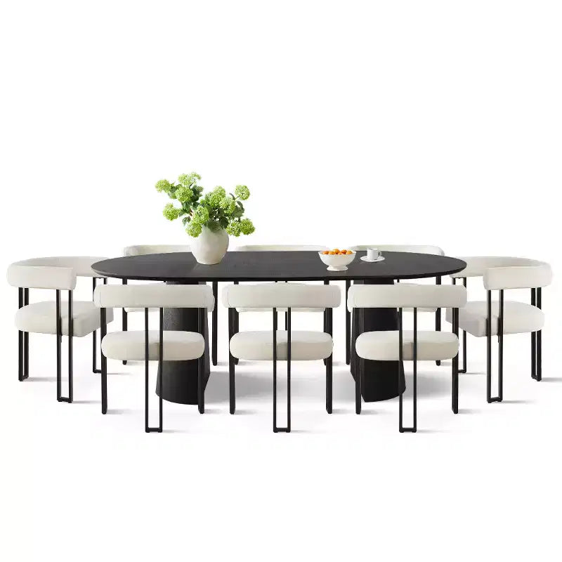 Set tavolo da pranzo allungabile 47-83 per 8 persone, tavolo nero e 8 poltrone in velluto con eleganti gambe in metallo, ideale per riunioni-Panipeachy