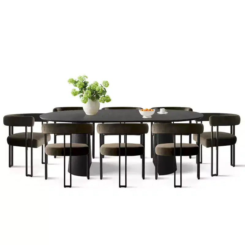 Set tavolo da pranzo allungabile 47-83 per 8 persone, tavolo nero e 8 poltrone in velluto con eleganti gambe in metallo, ideale per riunioni-Panipeachy
