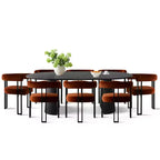 Set tavolo da pranzo allungabile 47-83 per 8 persone, tavolo nero e 8 poltrone in velluto con eleganti gambe in metallo, ideale per riunioni-Panipeachy