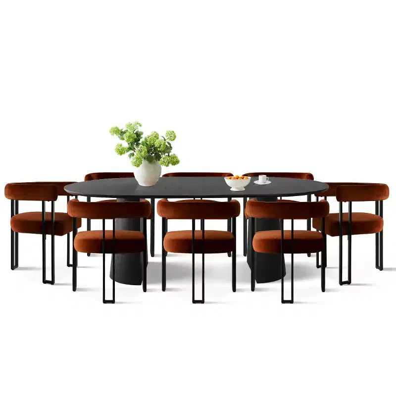 Set tavolo da pranzo allungabile 47-83 per 8 persone, tavolo nero e 8 poltrone in velluto con eleganti gambe in metallo, ideale per riunioni-Panipeachy