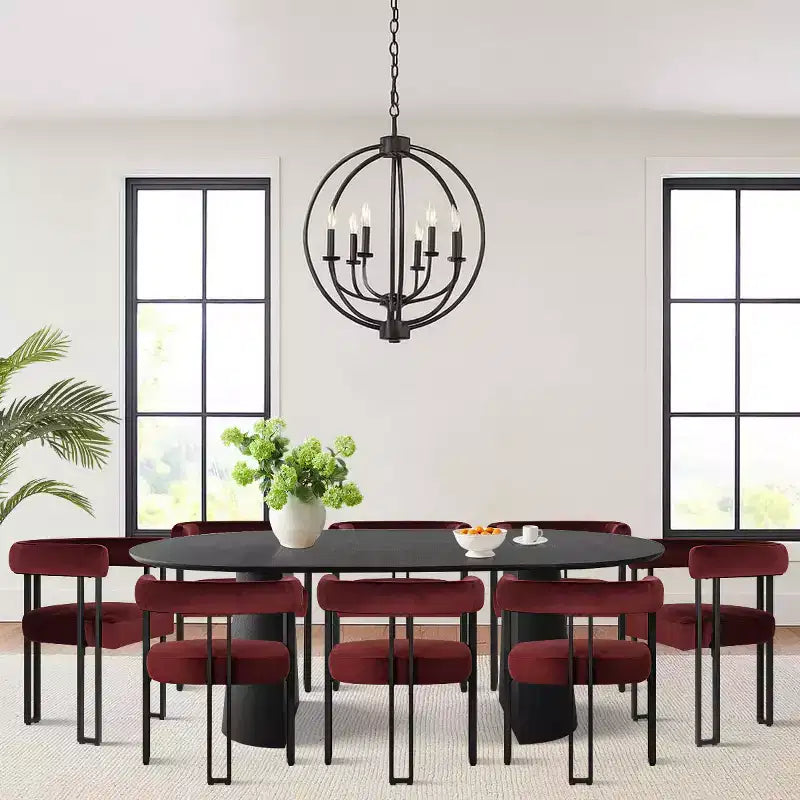 47-83 Extendable Dining Table Set for 8, Black Table and 8 Velvet Armchairs with Sleek Metal Legs, Ideal for Gatherings-Panipeachy