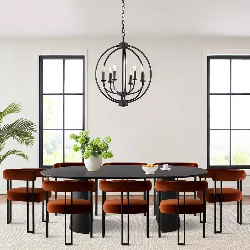 47-83 Extendable Dining Table Set for 8, Black Table and 8 Velvet Armchairs with Sleek Metal Legs, Ideal for Gatherings-Panipeachy