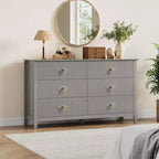 54 Wide 6-Drawer Dresser, Modern Chest with Metal Handles for Bedroom Storage, Gray