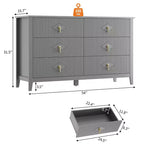 54 Wide 6-Drawer Dresser, Modern Chest with Metal Handles for Bedroom Storage, Gray