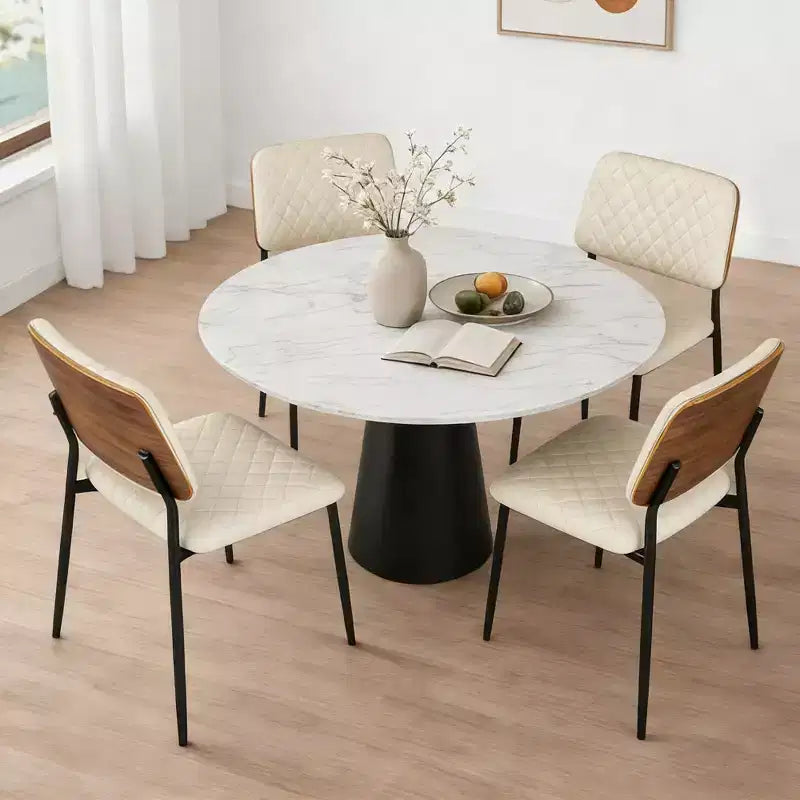 TYBOATLE Mid Century Dining Chairs Set of 2, Quilted PU Leather Kitchen Chairs with Bentwood Back, Industrial Upholstered Side Chairs