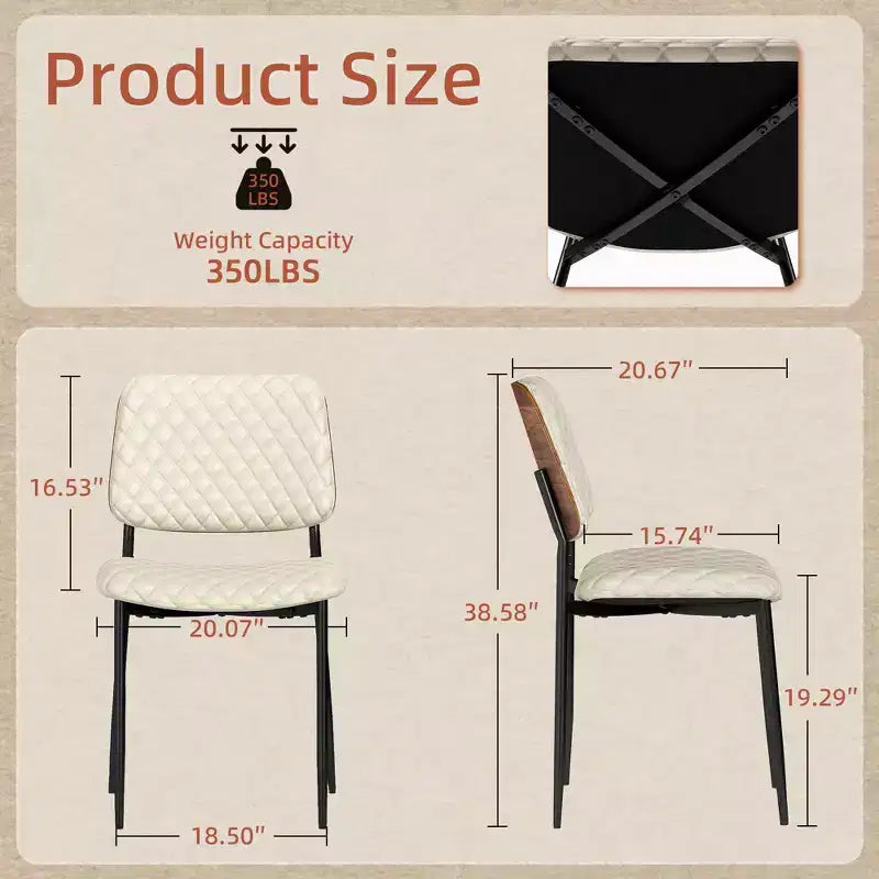 TYBOATLE Mid Century Dining Chairs Set of 2, Quilted PU Leather Kitchen Chairs with Bentwood Back, Industrial Upholstered Side Chairs
