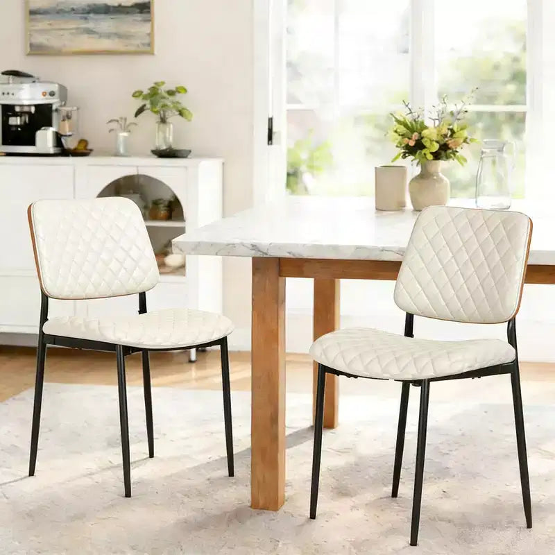 TYBOATLE Mid Century Dining Chairs Set of 2, Quilted PU Leather Kitchen Chairs with Bentwood Back, Industrial Upholstered Side Chairs