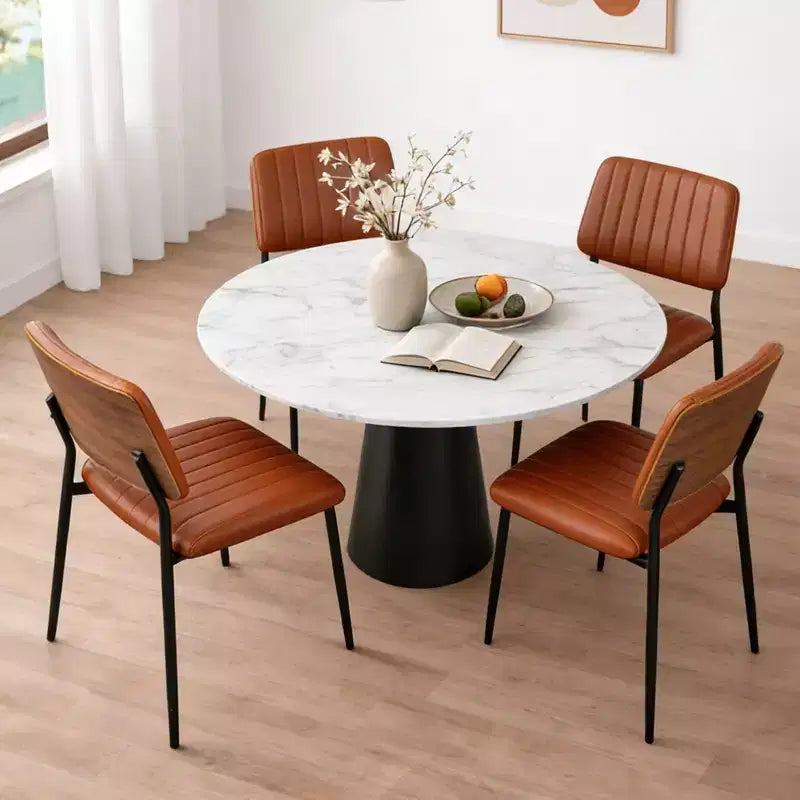 TYBOATLE Mid Century Dining Chairs Set of 2 - Modern Bentwood & Faux Leather Upholstered Kitchen Chairs with Metal Legs