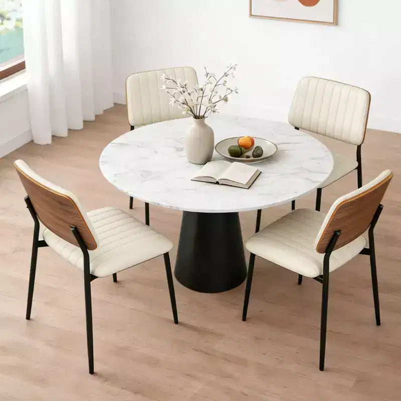TYBOATLE Mid Century Dining Chairs Set of 2 - Modern Bentwood & Faux Leather Upholstered Kitchen Chairs with Metal Legs
