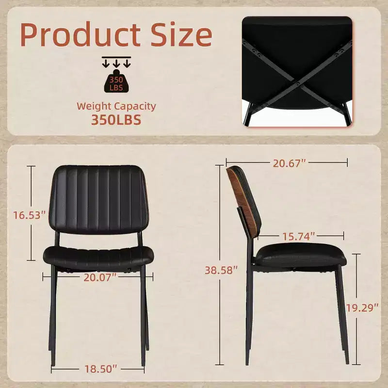 TYBOATLE Mid Century Dining Chairs Set of 2 - Modern Bentwood & Faux Leather Upholstered Kitchen Chairs with Metal Legs