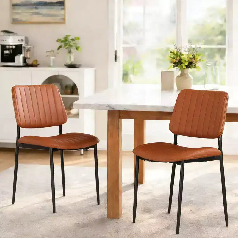 TYBOATLE Mid Century Dining Chairs Set of 2 - Modern Bentwood & Faux Leather Upholstered Kitchen Chairs with Metal Legs