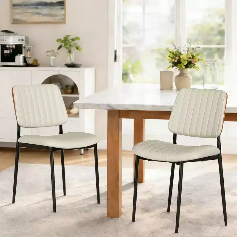 TYBOATLE Mid Century Dining Chairs Set of 2 - Modern Bentwood & Faux Leather Upholstered Kitchen Chairs with Metal Legs