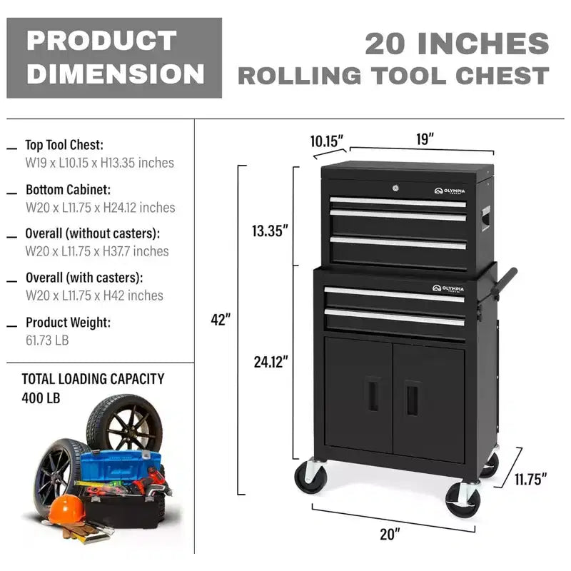 Armadietto portautensili mobile Olympia Tools da 20 pollici con 5 cassetti, con serratura