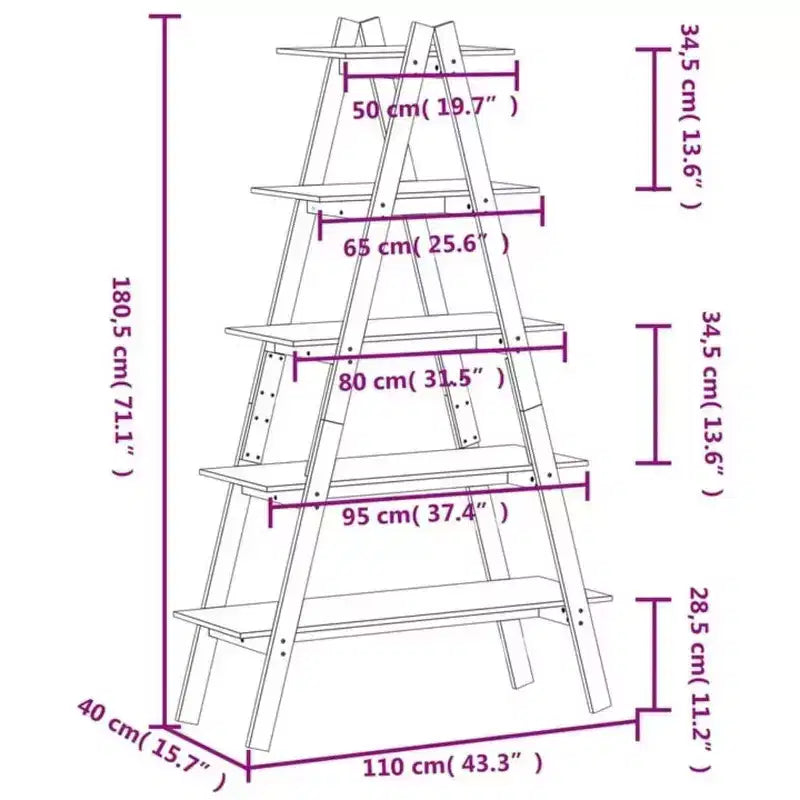 vidaXL 5-Tier Shelf Free Standing A-shape Display Bookcase Solid Wood Pine
