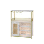 Wine Cabinet, Farmhouse Coffee Wine Bar Rack with Power Outlet & LED Light, Gold Liquor Cabinet with Detachable Rack & Glass Holder