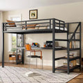 Twin XL Loft Bed with Desk and Storage Stairs Metal Loft Beds with LED Lights USB Ports Multifunctional Iron Nets No Spring Box Black