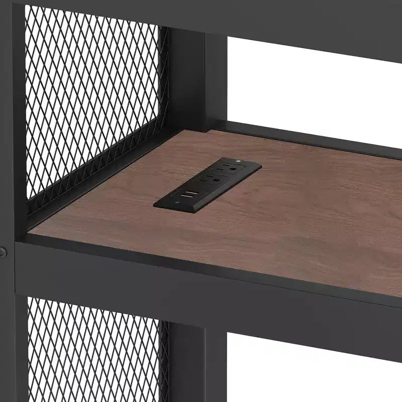 Twin XL Loft Bed with Desk and Storage Stairs Metal Loft Beds with LED Lights USB Ports Multifunctional Iron Nets No Spring Box Black