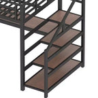 Twin XL Loft Bed with Desk and Storage Stairs Metal Loft Beds with LED Lights USB Ports Multifunctional Iron Nets No Spring Box Black