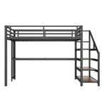Twin XL Loft Bed with Desk and Storage Stairs Metal Loft Beds with LED Lights USB Ports Multifunctional Iron Nets No Spring Box Black