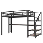 Twin XL Loft Bed with Desk and Storage Stairs Metal Loft Beds with LED Lights USB Ports Multifunctional Iron Nets No Spring Box Black
