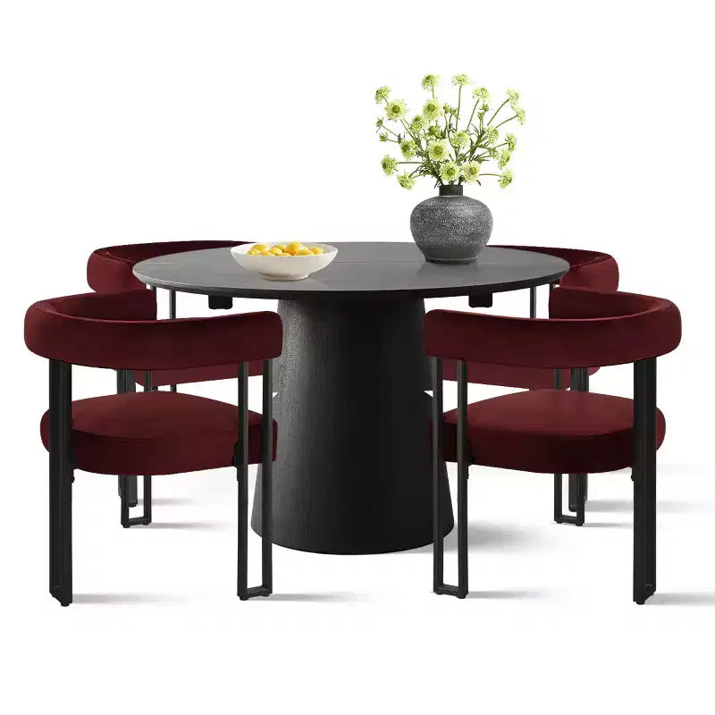 Set tavolo da pranzo allungabile 47-83 per 4 persone, tavolo nero e 4 sedie da pranzo imbottite in velluto con gambe in metallo, stile moderno-Panipeachy