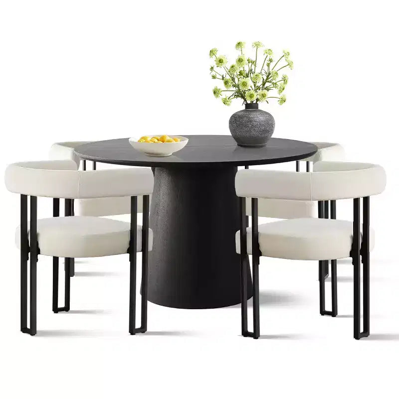 Set tavolo da pranzo allungabile 47-83 per 4 persone, tavolo nero e 4 sedie da pranzo imbottite in velluto con gambe in metallo, stile moderno-Panipeachy