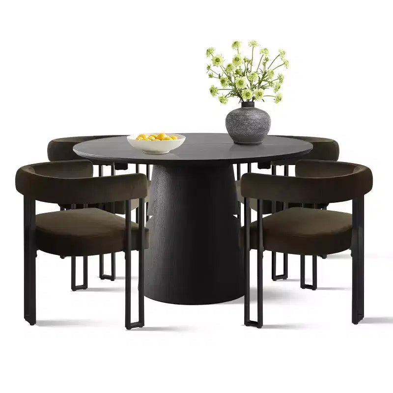 Set tavolo da pranzo allungabile 47-83 per 4 persone, tavolo nero e 4 sedie da pranzo imbottite in velluto con gambe in metallo, stile moderno-Panipeachy