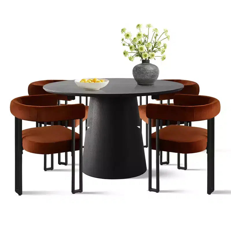 Set tavolo da pranzo allungabile 47-83 per 4 persone, tavolo nero e 4 sedie da pranzo imbottite in velluto con gambe in metallo, stile moderno-Panipeachy