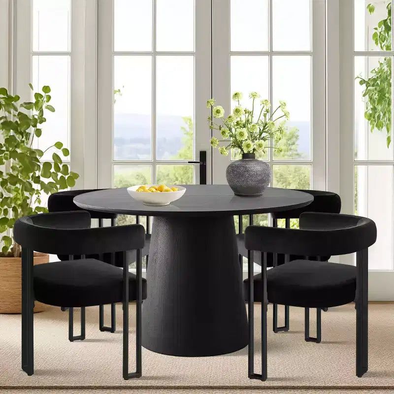 47-83 Extendable Dining Table Set for 4, Black Table and 4 Upholstered Velvet Dining Chairs with Metal Legs, Modern Style-Panipeachy