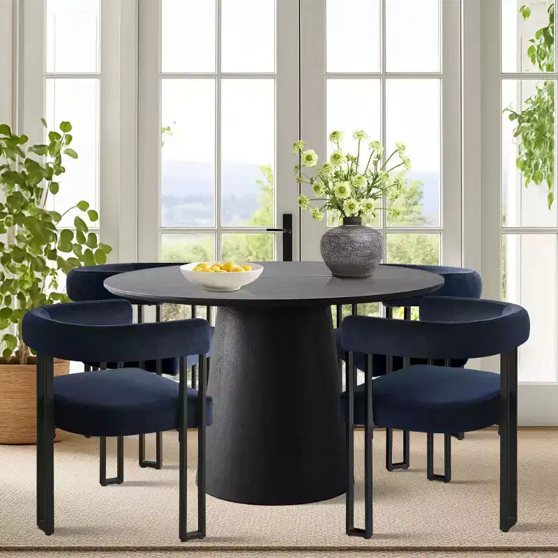 47-83 Extendable Dining Table Set for 4, Black Table and 4 Upholstered Velvet Dining Chairs with Metal Legs, Modern Style-Panipeachy