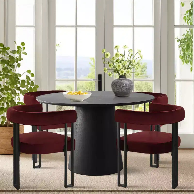 47-83 Extendable Dining Table Set for 4, Black Table and 4 Upholstered Velvet Dining Chairs with Metal Legs, Modern Style-Panipeachy