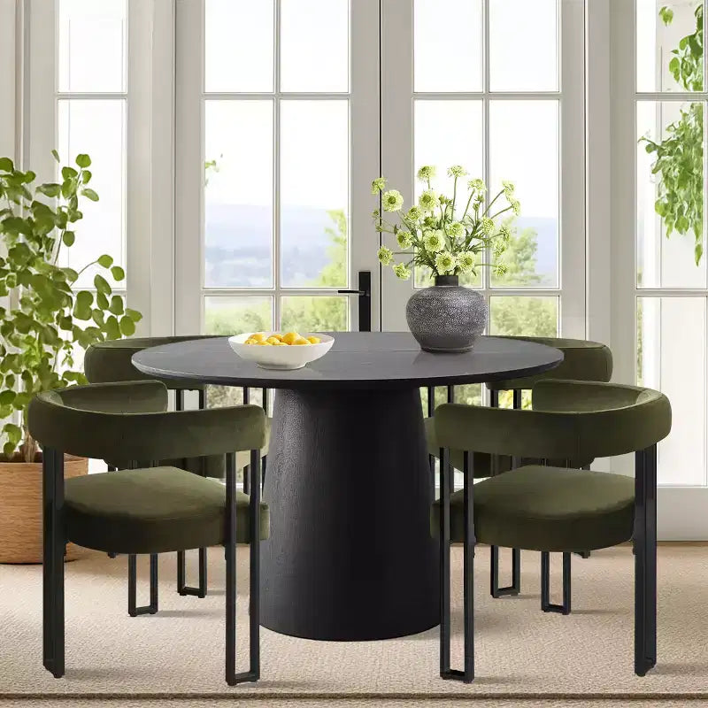 47-83 Extendable Dining Table Set for 4, Black Table and 4 Upholstered Velvet Dining Chairs with Metal Legs, Modern Style-Panipeachy