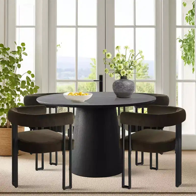 47-83 Extendable Dining Table Set for 4, Black Table and 4 Upholstered Velvet Dining Chairs with Metal Legs, Modern Style-Panipeachy