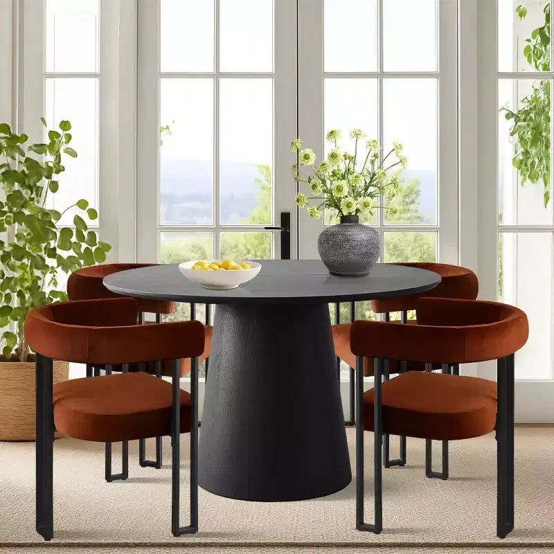 47-83 Extendable Dining Table Set for 4, Black Table and 4 Upholstered Velvet Dining Chairs with Metal Legs, Modern Style-Panipeachy